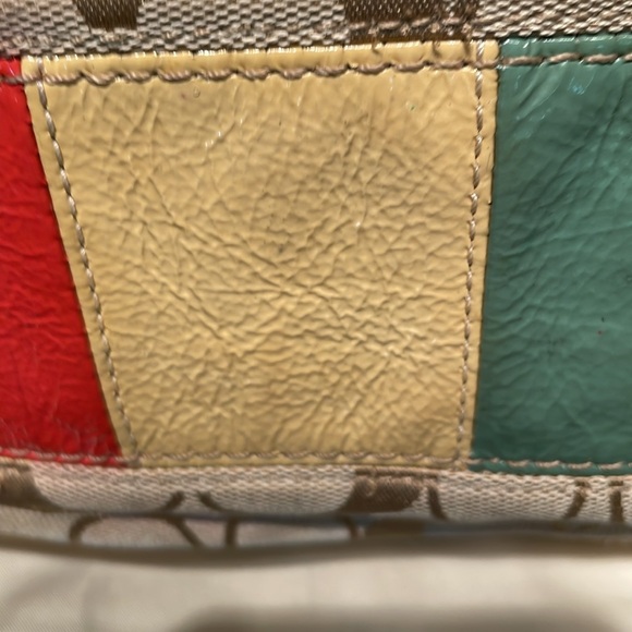 Coach Khaki Signature Tote with Leather Rainbow Stripe with dust bag - Picture 7 of 10